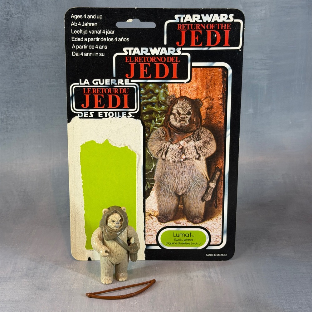 Vintage 1983 Star Wars Lumat Ewok Warrior Action Figure Trilogo Cardback Mexico